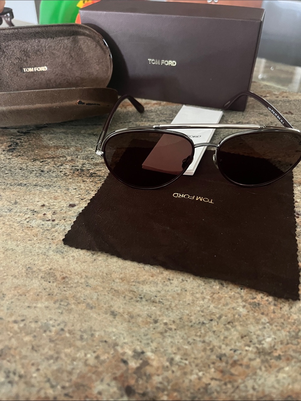 Tom Ford Brown and Silver Aviator Sunglasses